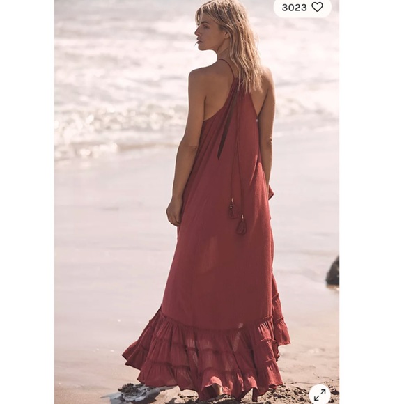 Free People Tiered Summer Wrap Around Ruffle Maxi Dress Red Berry Size XS - Picture 3 of 9